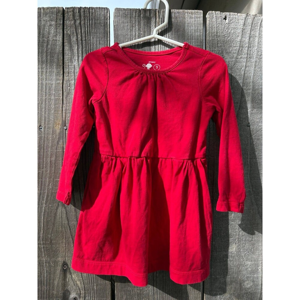 Primary solid red dress 100% cotton. Size 3